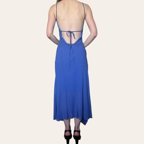 90s/y2k vintage Masquerade blue sparkly backless asymmetric formal fairy dress - Picture 4 of 6
